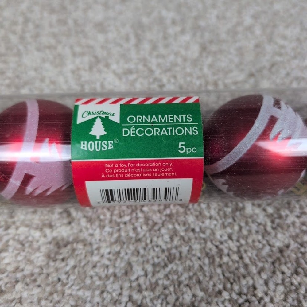 Christmas House Ornaments Decorations Red Glitter Tree Snowflake 5pc Set - Picture 2 of 6